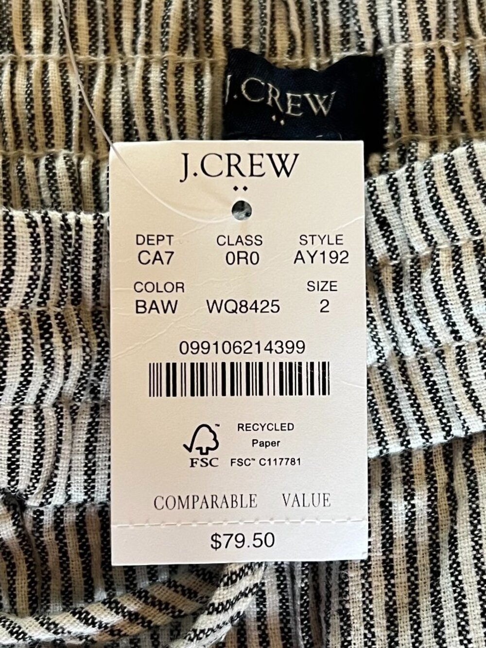 J Crew Striped Linen-Cotton Drawstring Pant - Picture 5 of 8